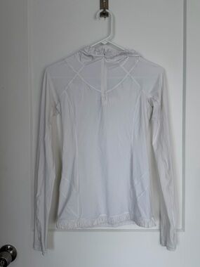 Lululemon White Lightweight Ruffle-Trim Quarter Zip Hooded Long-Sleeve Top